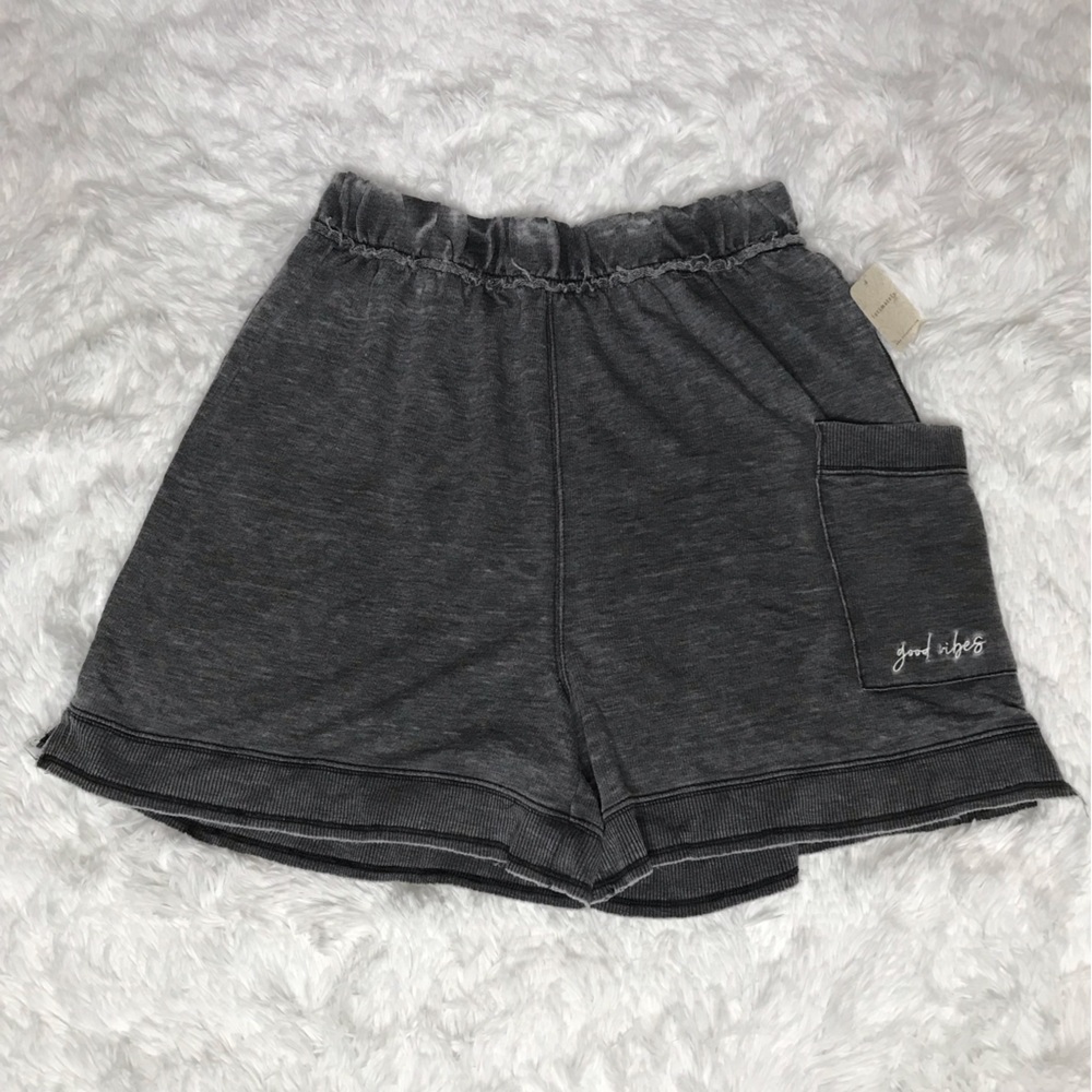 NWT Free People distressed washed black cozy shorts size small